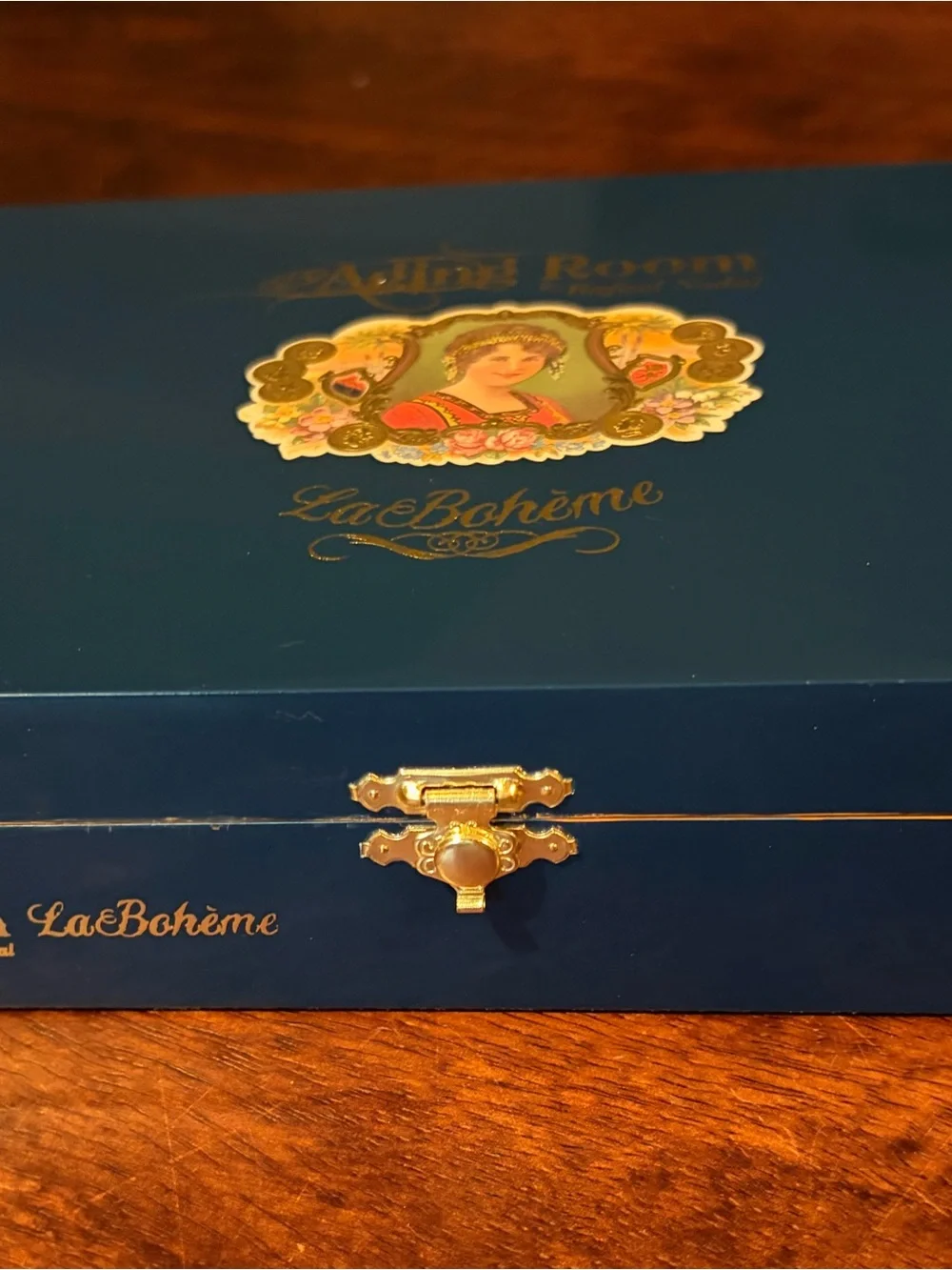Upcycled Aging Room La Bohème Cigar Box Jewelry Organizer Box, Black Interior